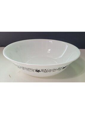 Corelle By Corning Winding Gate White Bowl Black Floral Swirl Pattern 8.5" Diame